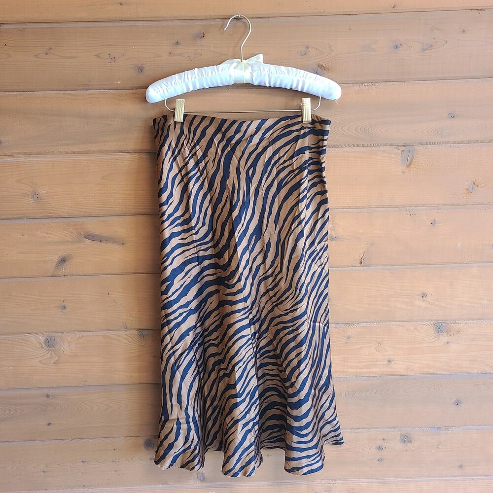 Nili Lotan Lane Tiger Skirt Black Bronze Flowy High Rise Midi 10 Boho Animal Y2K - Picture 2 of 5